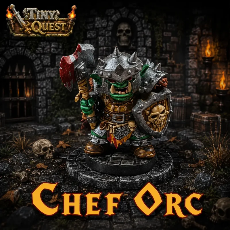 Figurine Chef Orc HeroQuest 3D compatible plateau 3D. Mini-boss orc idéal pour campagnes immersives et donjons stratégiques.