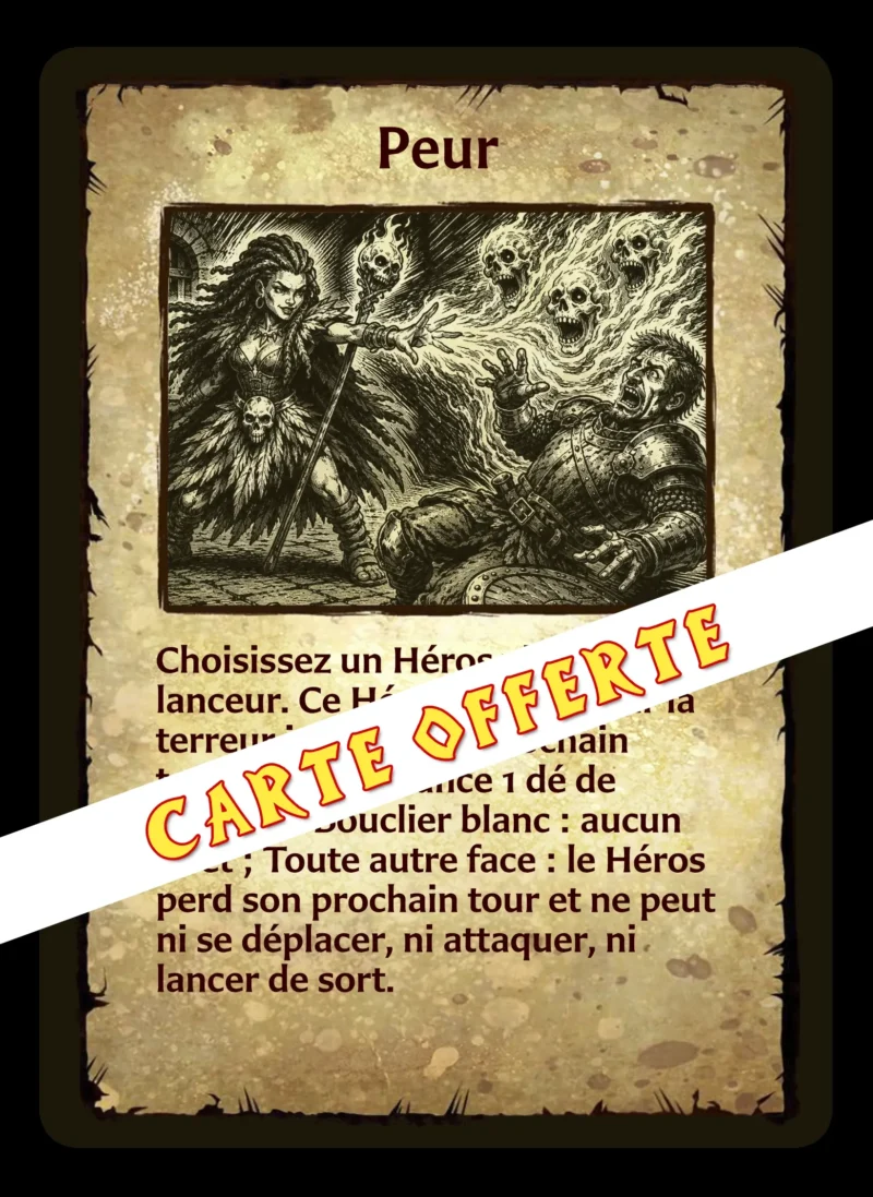 SORT EFFROI PEUR PROM Prêtresse Tribale TinyQuest + carte perso + 3 cartes de sorts exclusives