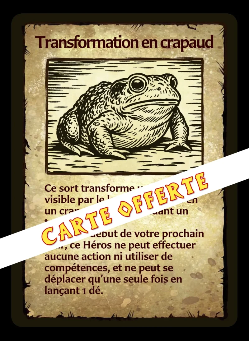 SORT EFFROI TRANSFORMATION EN CRAPAUD PROM Prêtresse Tribale TinyQuest + carte perso + 3 cartes de sorts exclusives