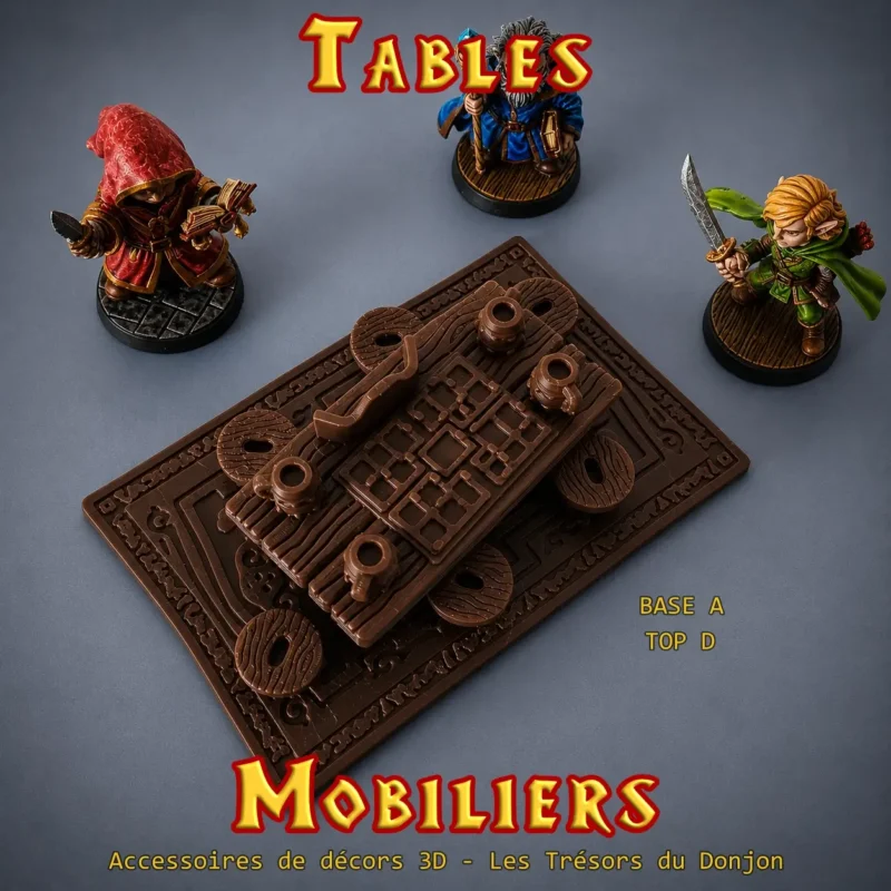 Plateau tables HeroQuest 3D Top D — grande tablée festive 6 chopes séparateur PLA+