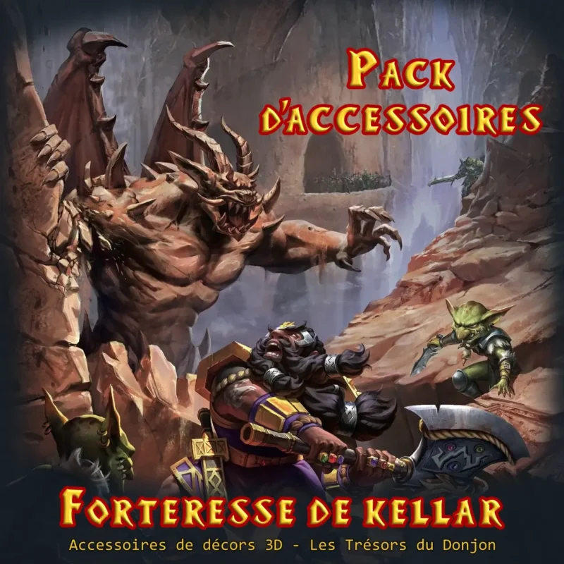 Pack accessoires Forteresse de Kellar HeroQuest 3D — illustration extension nains et démon, atelier breton