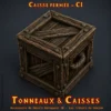 caisse fermee -c1 Caisse fermée HeroQuest 3D C1 — petite caisse clouée décor donjon PLA+