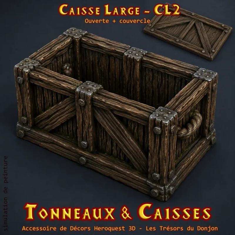caisse large ouverte - cl2 Tonneaux & Caisses HeroQuest 3D