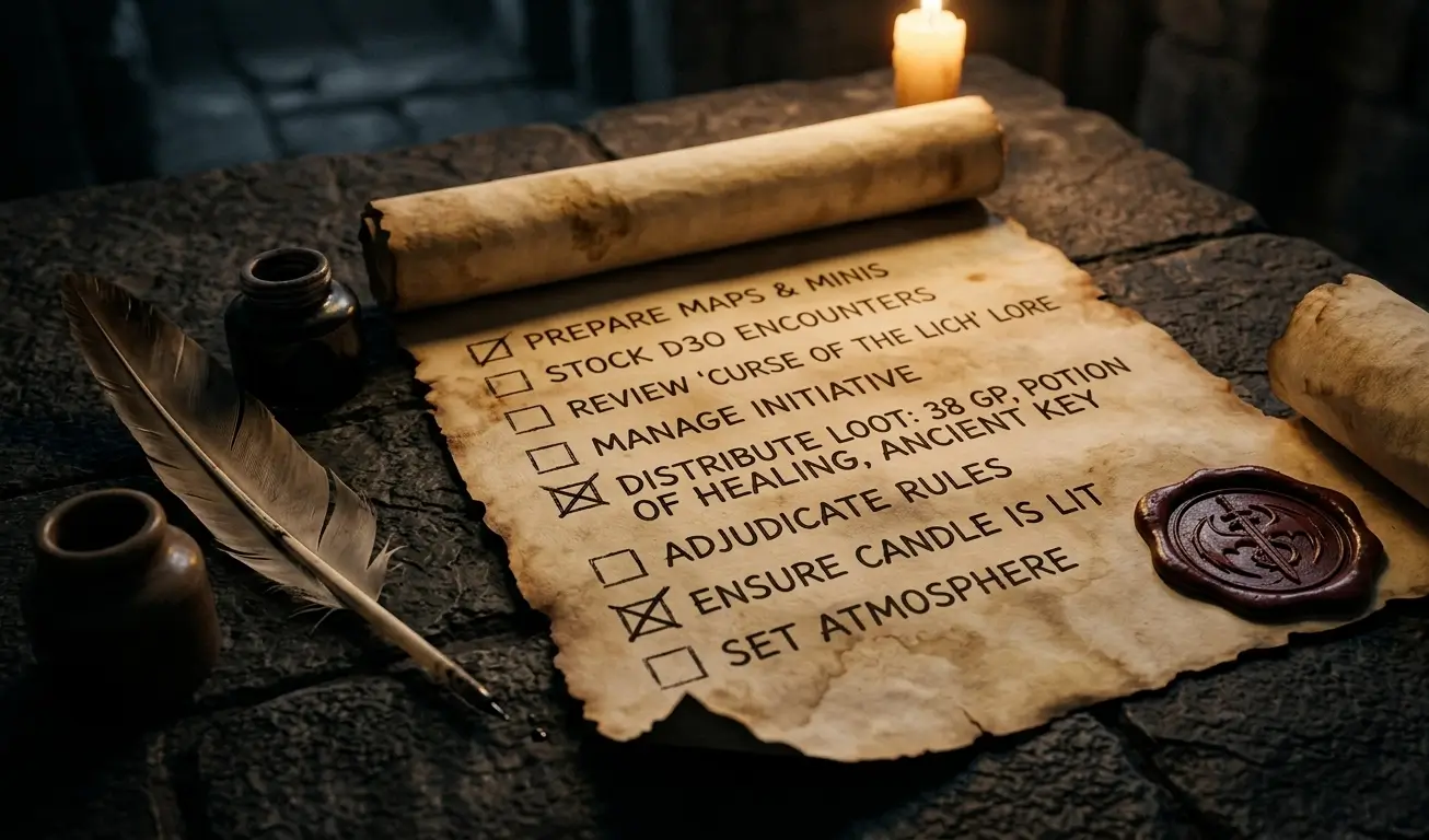 Checklist préparer un scénario JDR rapidement en 3 jours sur parchemin de maître du jeu
