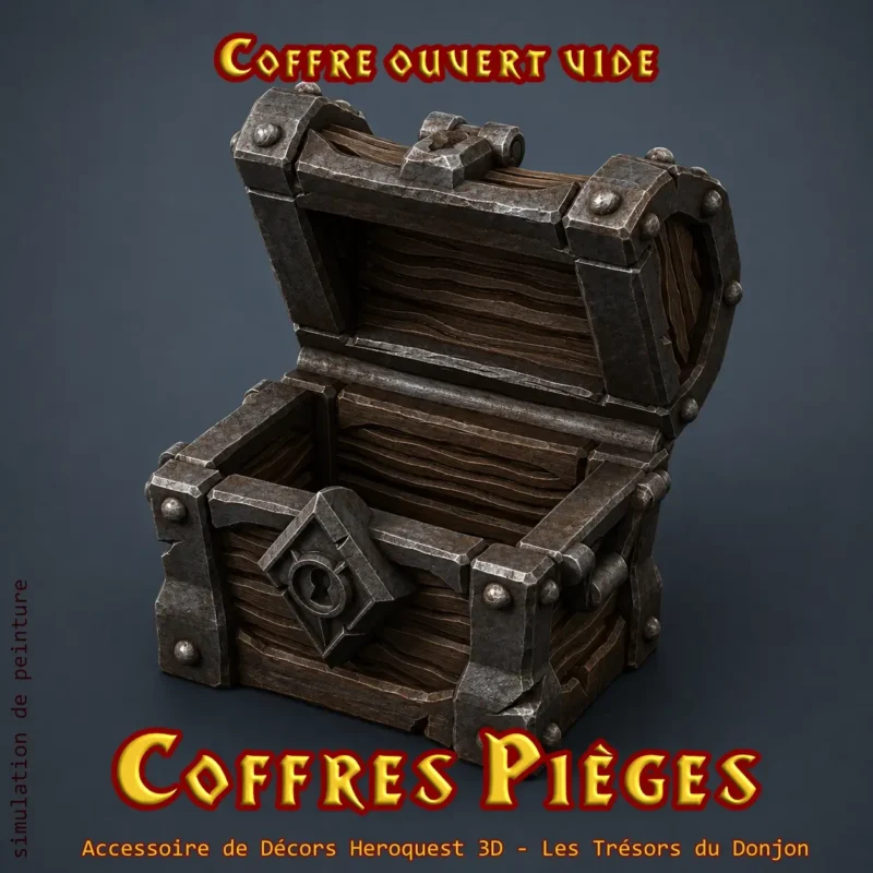 Coffre ouvert vide HeroQuest 3D — marqueur fouille décor donjon PLA+