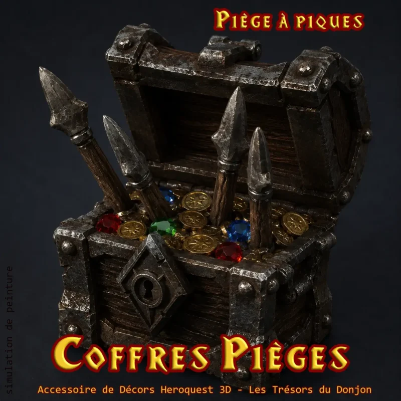 coffres pieges heroquest - coffre piege a piques Coffre piège à piques HeroQuest 3D — piques métalliques jaillissantes impression PLA+