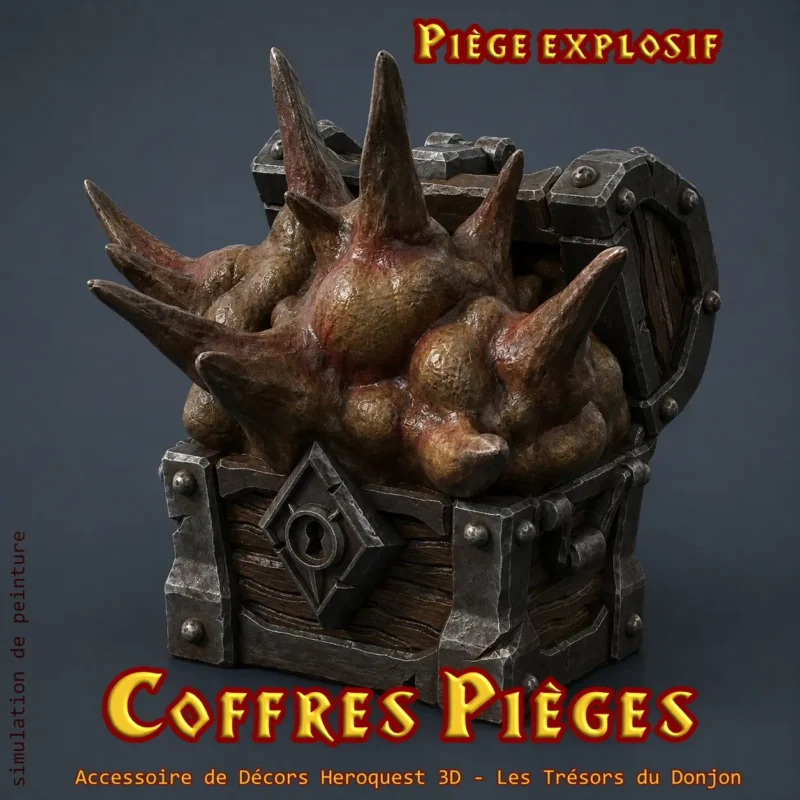 coffres pieges heroquest - coffre piege explosif Coffre piège explosif HeroQuest 3D — masse hérissée décor donjon PLA+
