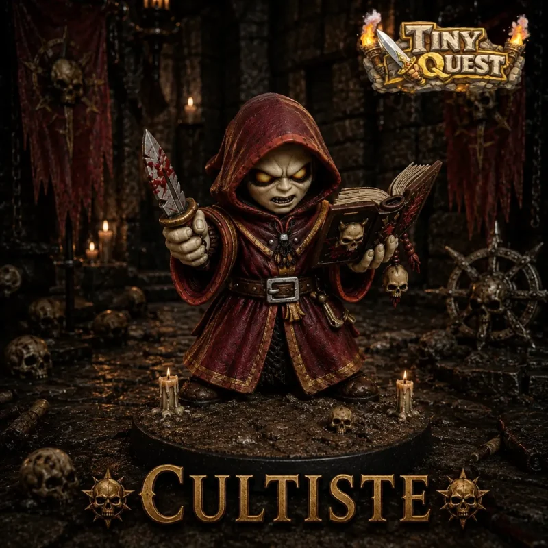 cultiste-tinyquest (1) Cultiste TinyQuest compatible plateau 3D HeroQuest. Figurine fanatique ultra immersive pour enrichir vos quêtes et scénarios donjon.