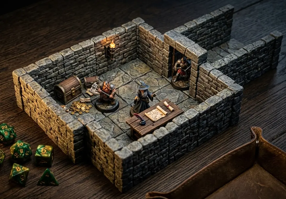 Décors de donjon imprimés en 3D artisanaux pour session de jeu de rôle sur table — Les Trésors du Donjon