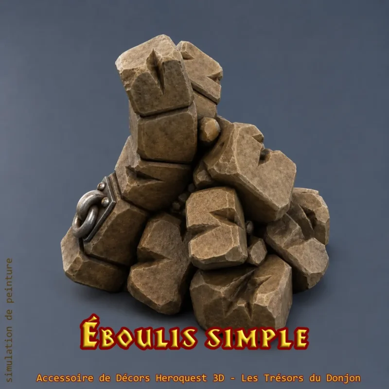 Éboulis simple HeroQuest 3D — bloqueur 1 case avec chaîne, accessoire décor donjon PLA+