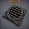 Égouts HeroQuest 3D peint — grille ronde barreaux fer pierre fissurée PLA+ noir atelier breton
