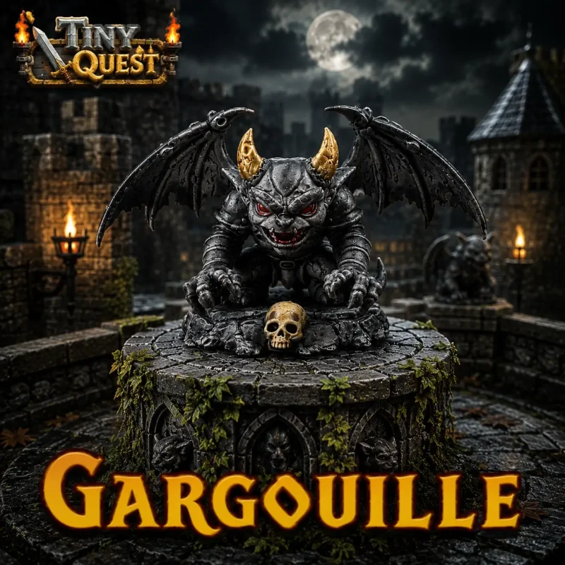 gargouille-tinyquest (1) Figurine Gargouille TinyQuest compatible HeroQuest et plateaux 3D. Socle 30 mm, facile à peindre, idéale pour boss et gardiens.