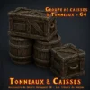 groupe de caisses et tonneaux G4 Groupe G4 tonneaux caisses HeroQuest 3D — stockage lourd caisses larges PLA+