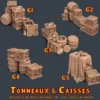 groupe de caisses et tonneaux TABLE Tonneaux & Caisses HeroQuest 3D