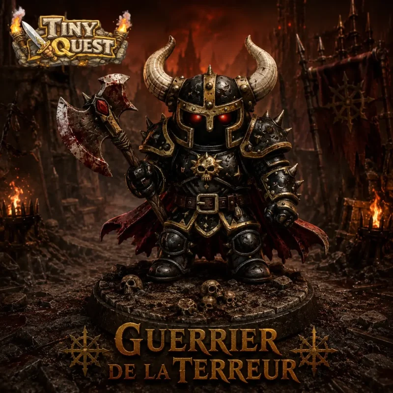 guerrier de la terreur-tinyquest (1) Figurine Guerrier de la terreur TinyQuest compatible HeroQuest et plateaux 3D. Socle 25 mm, facile à peindre, idéale pour boss.