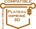 compatible plateau imprimé 3D - cases de 38mm