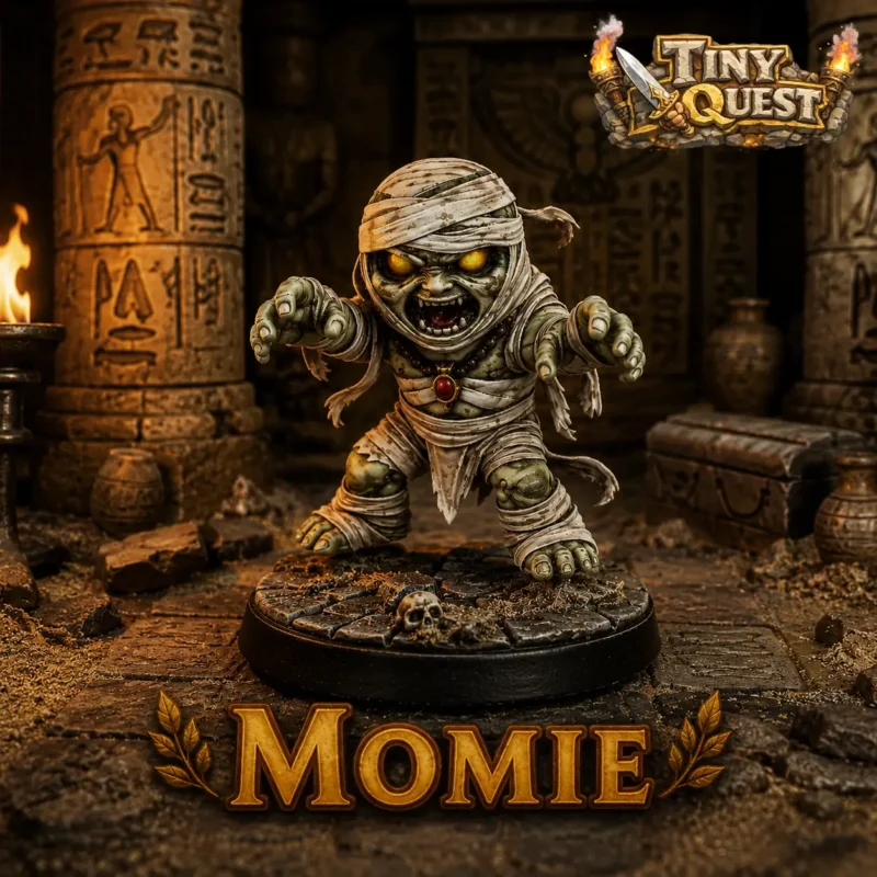 momie-tinyquest (1) Figurine Momie TinyQuest compatible HeroQuest et plateaux 3D. Socle 25 mm, facile à peindre, idéale pour ambiance et tension.