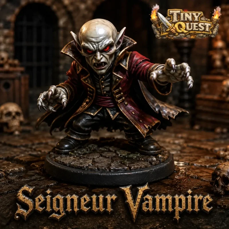 Figurine Seigneur Vampire HeroQuest 3D compatible plateau 3D. Boss vampire avec cartes monstre et 3 sorts à télécharger pour vos quêtes.