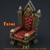 Trône HeroQuest 3D peint — crânes, œil mystique, velours rouge, décor salle boss PLA+ atelier breton