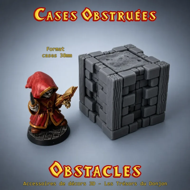 Cases obstruées 38mm- murs obstacles Heroquest obstacle PLA+ gris pour plateau HeroQuest