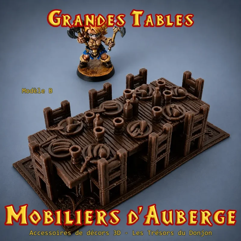 table d'auberge médiévale 3D modèle B vaisselle nourriture décor taverne JDR