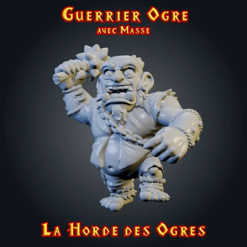 Ogre avec masse paf figurine guerrier ogre résine avec masse cloutée, gamme La Horde des Ogres, imprimée 3D en atelier breton
