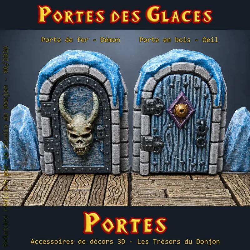 porte de fer Démon et porte bois Oeil décor donjon 3D PLA+ 25mm 38mm