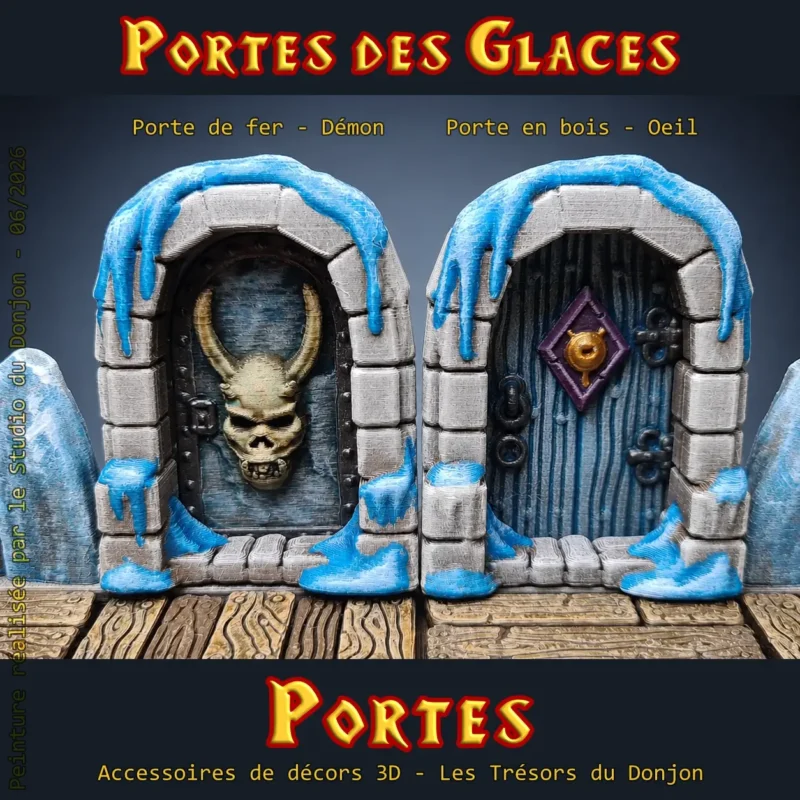 portes des glaces 3D PLA+ Démon et Oeil avec monticules pierres givrées