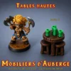 table haute auberge 3D modèle B bouteille gobelets verts décor JDR