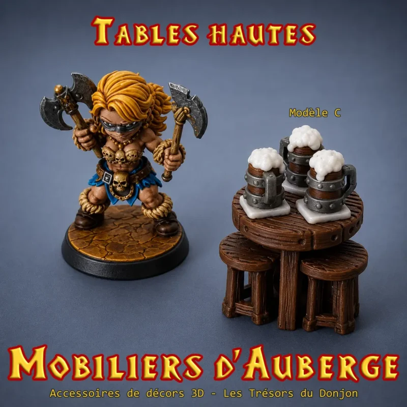 table haute auberge 3D modèle C chopes bière bicolore blanc marron