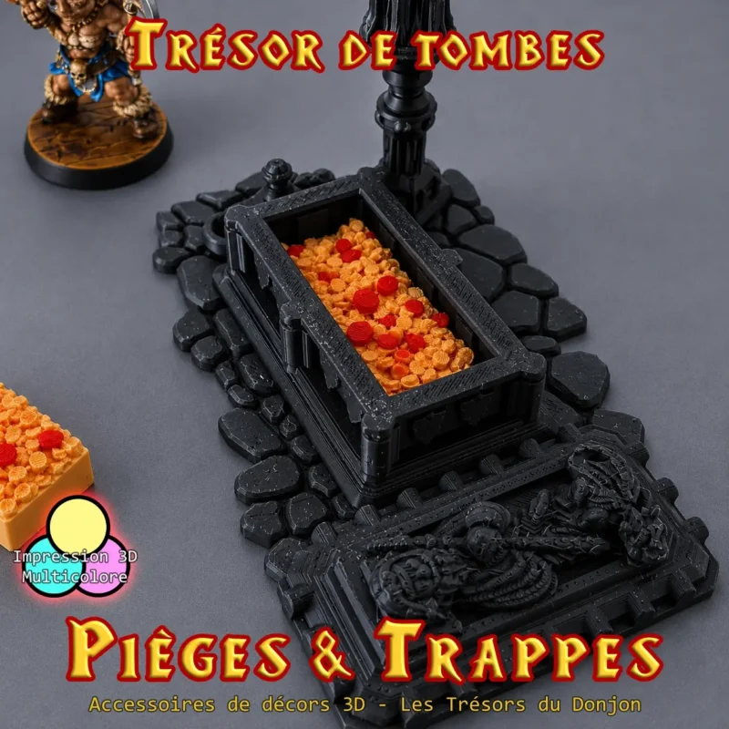 Trésor de tombe 3 (1) insert trésor tombe donjon 3D multicolore pièces d'or gemmes rouge sarcophage