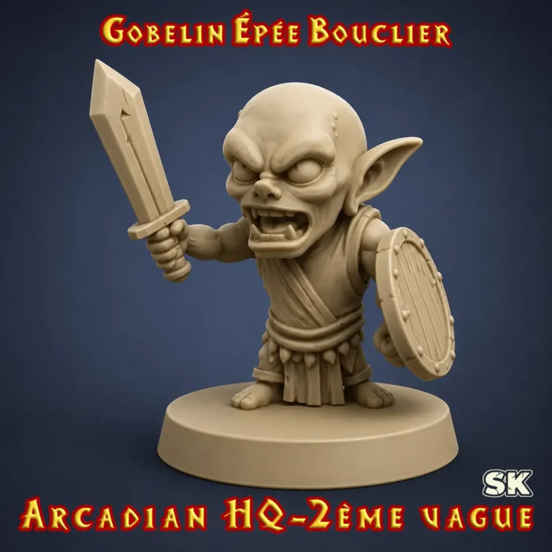 gobelin heroquest épée bouclier figurine gobelin HeroQuest 3D épée bouclier résine Arcadian 2ème Vague StoneKing