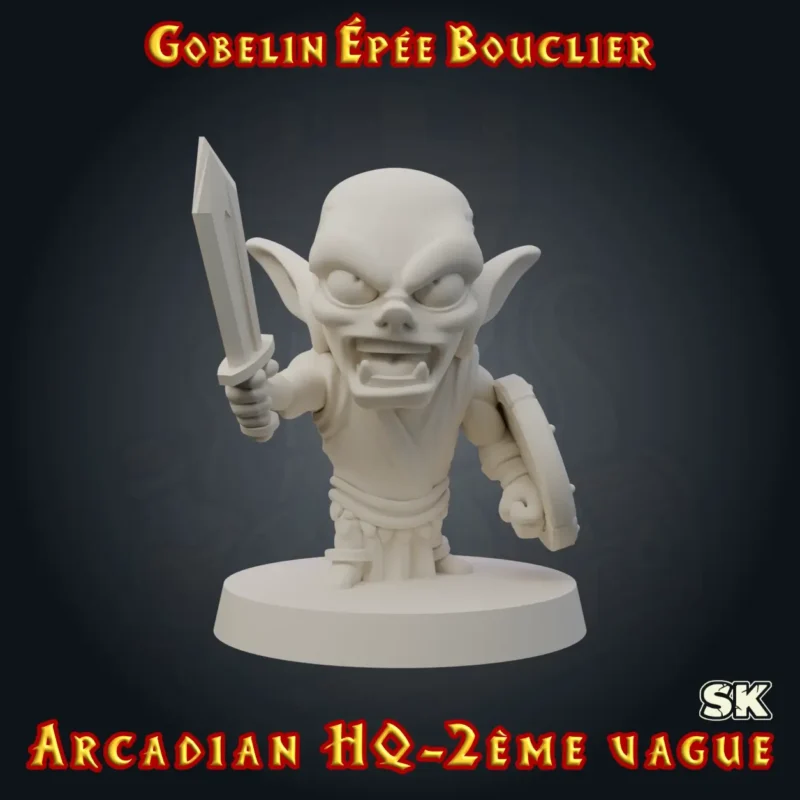 gobelin heroquest epee bouclier face figurine gobelin HeroQuest 3D épée bouclier résine Arcadian 2ème Vague StoneKing