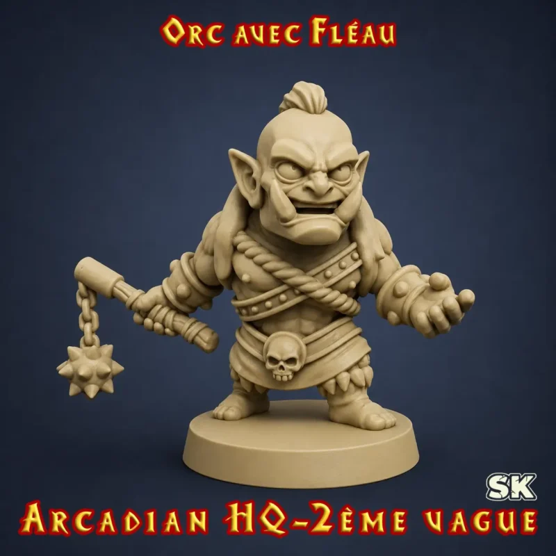 orc heroquest avec fleau figurine orc avec fléau HeroQuest 3D fléau résine Arcadian 2ème Vague StoneKing