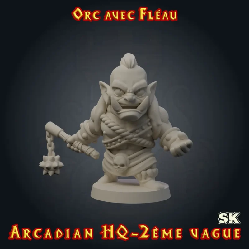 orc heroquest avec fléau face figurine orc avec fléau HeroQuest 3D fléau résine Arcadian 2ème Vague StoneKing