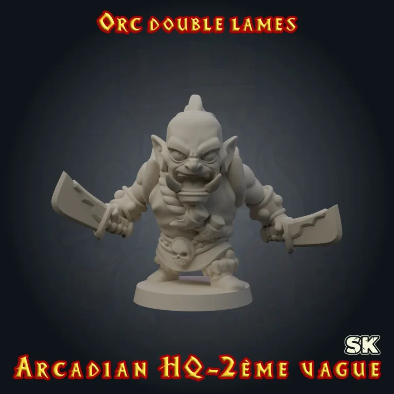 orch heroquest double lame face figurine orc double lames HeroQuest 3D résine Arcadian 2ème Vague StoneKing