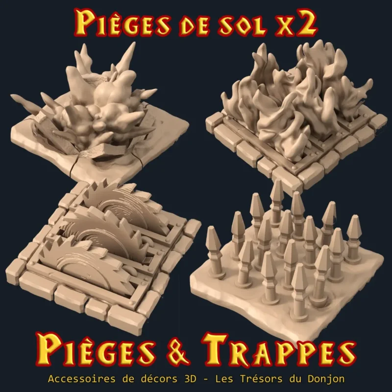 pièges de sol donjon 3D lot de 2 explosif feu scies lances PLA+ HeroQuest