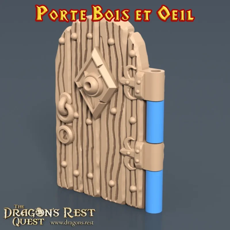 battant porte bois oeil donjon 3D PLA+ médaillon losange
