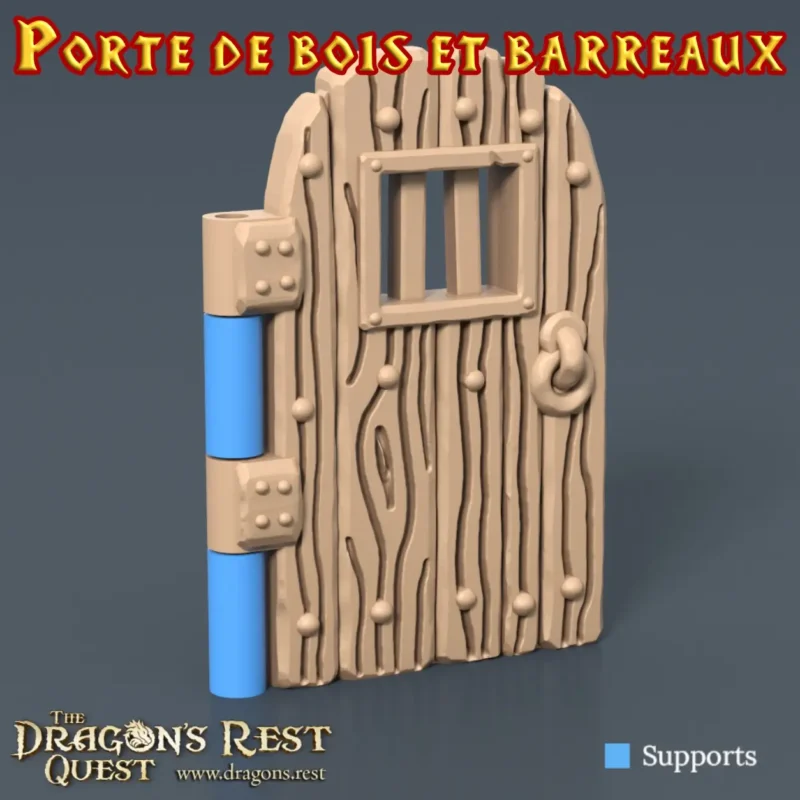porte de bois et barreaux battant porte bois barreaux donjon 3D PLA+ lucarne
