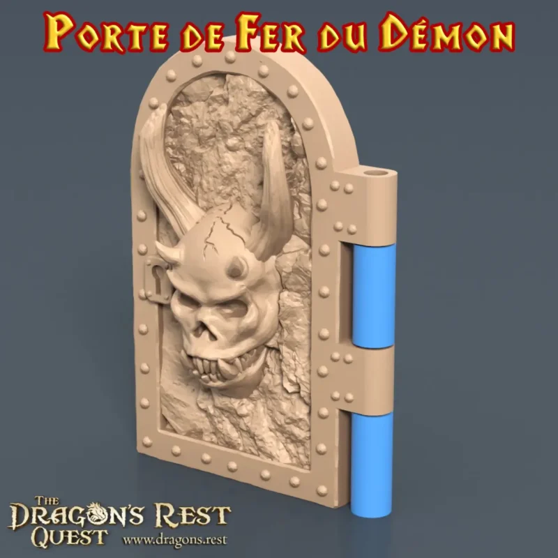 porte de fer du démon battant porte fer démon donjon 3D PLA+ crâne cornu boss