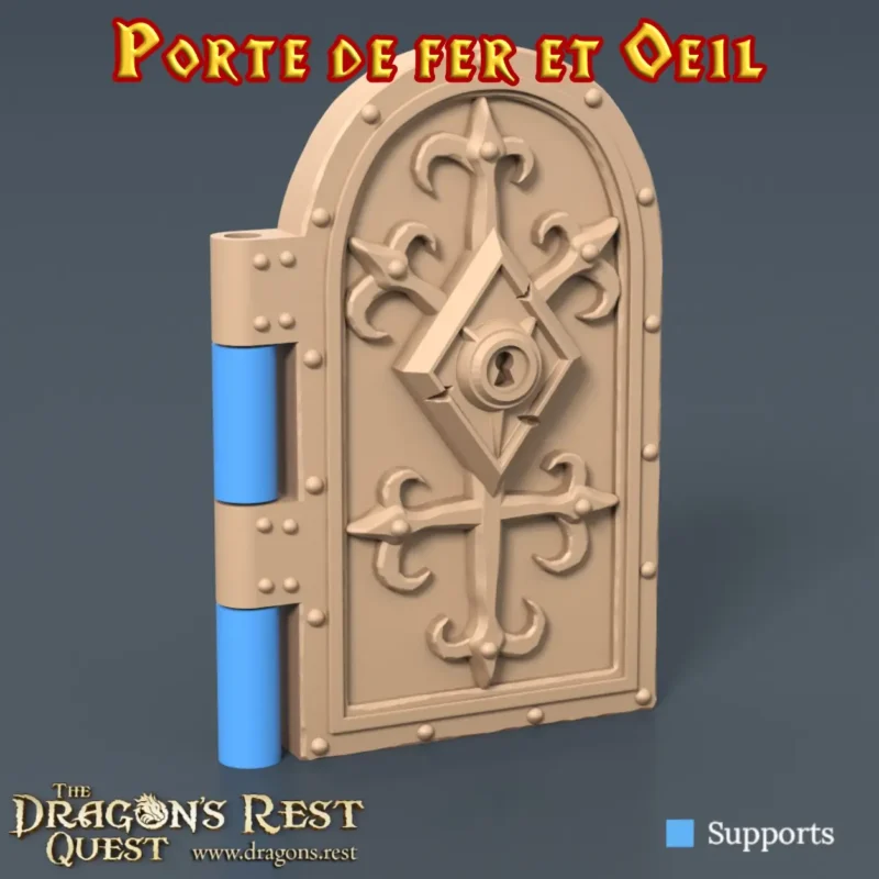 porte de fer et oeil battant porte fer oeil donjon 3D PLA+ motifs floraux croix