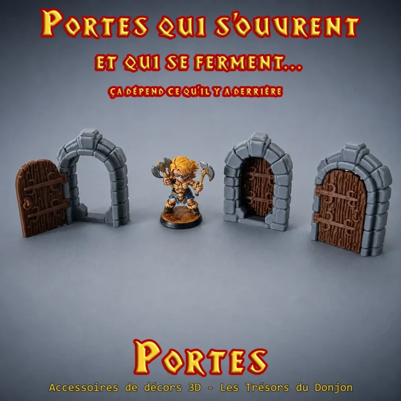 portes fonctionnelles heroquest (1) portes fonctionnelles donjon 3D PLA+ bicolore ouverte fermée 25 38 mm