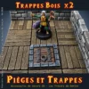 trappe en bois mise en situation sur plateau heroquest avec figurine de l'enchanteur