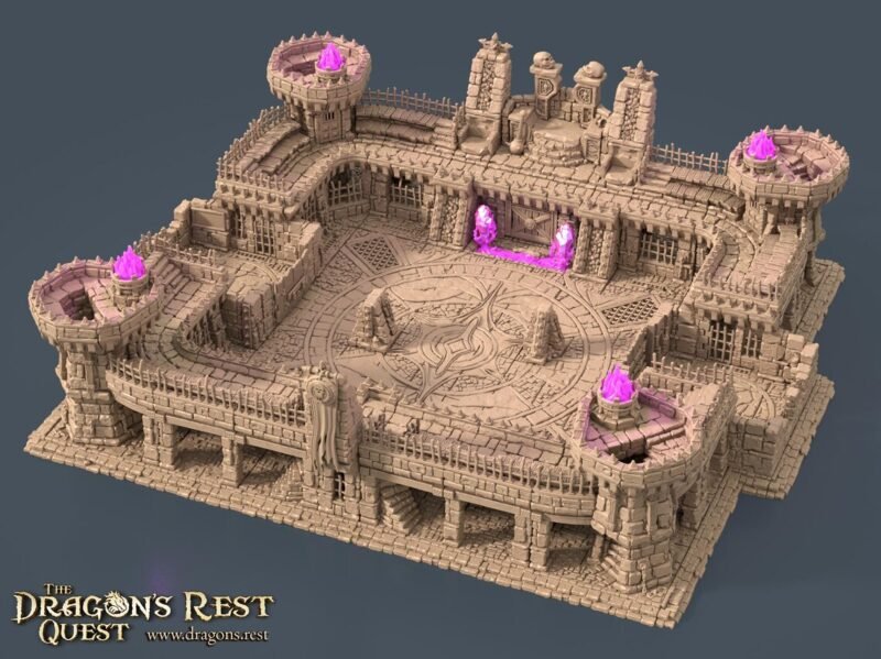 Arene du Tournoi du bord du monde Heroquest-00 décor arène gladiateur 3D du Tournoi du Bord du Monde, gradins et cristaux du chaos, imprimé PLA+ en atelier breton