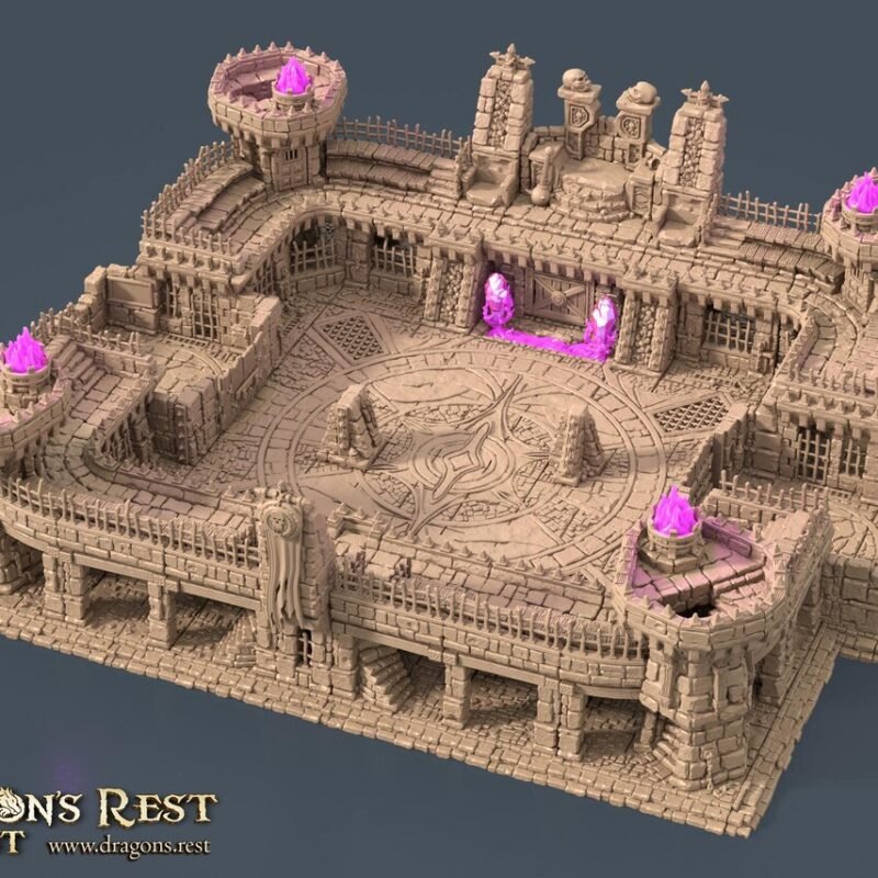 Arene du Tournoi du bord du monde Heroquest-00 décor arène gladiateur 3D du Tournoi du Bord du Monde, gradins et cristaux du chaos, imprimé PLA+ en atelier breton