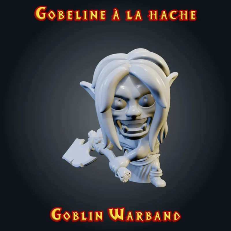 Gobeline a la hache figurine gobeline guerrière à la hache en résine, marques de guerre, Goblin Warband, imprimée 3D en atelier breton