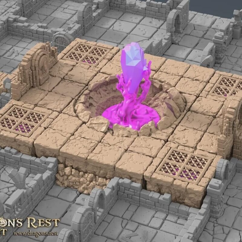 La Fosse du Chaos - La Horde des Ogres décor fosse donjon 3D La Fosse du Chaos, cristal du chaos et dalles HeroQuest, imprimé PLA+ en atelier breton