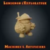 Lumignon Figurine compagnon JDR : Lumignon, robot explorateur à un œil avec casque de mineur et sac à dos, résine imprimée en atelier breton
