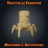 Trottin le fureteur Figurine Trottin : petit robot cylindrique sur pattes d'araignée, automate JDR en résine imprimé en atelier breton, base ronde ou carrée