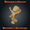 Zephirin le décollé - figurine heroquest et jdr Figurine résine à peindre : Zéphirin, gnome artificier en vol sur propulseur, imprimée en atelier breton